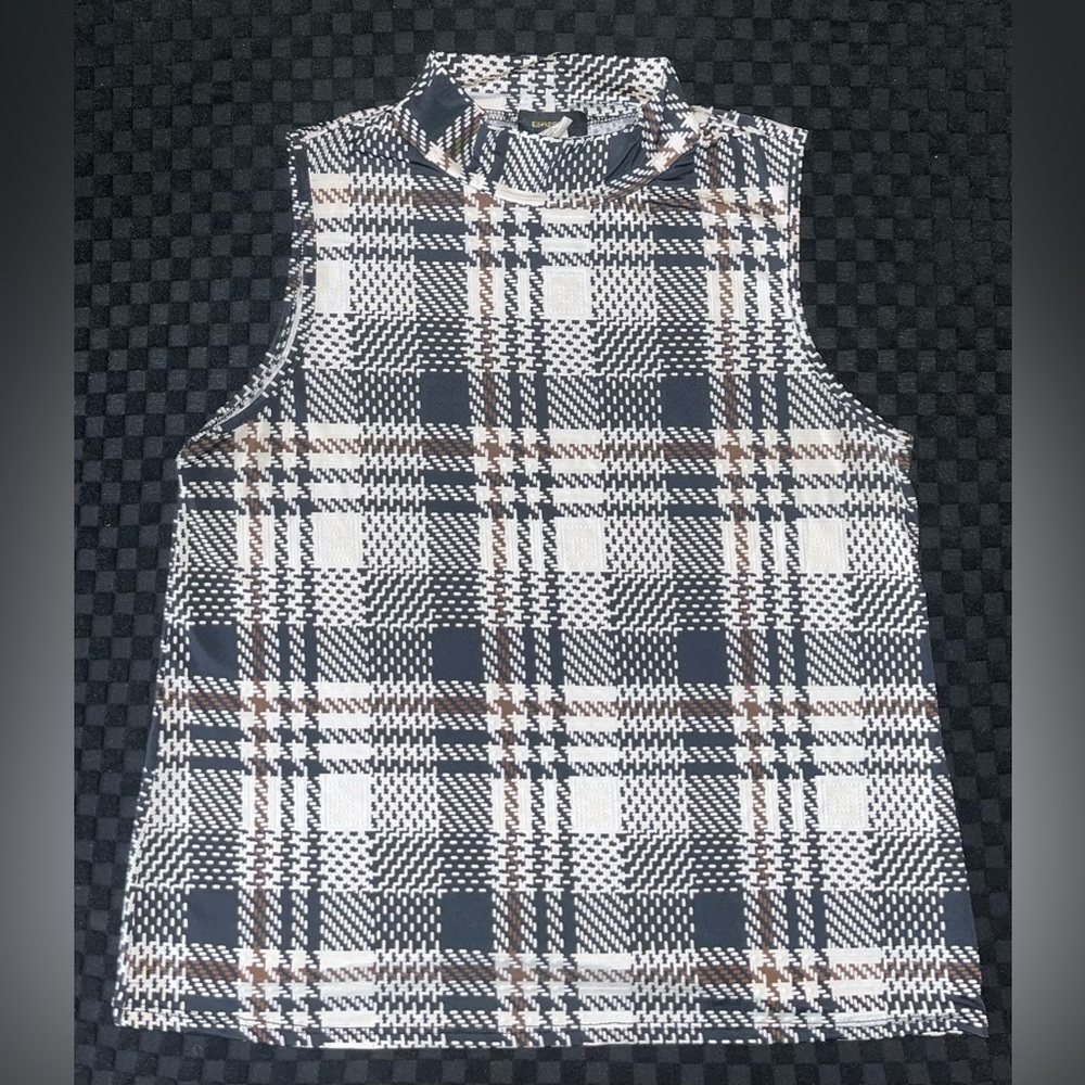 Espresso, M, Houndstooth Style White/Black/Brown, Turtleneck Tank